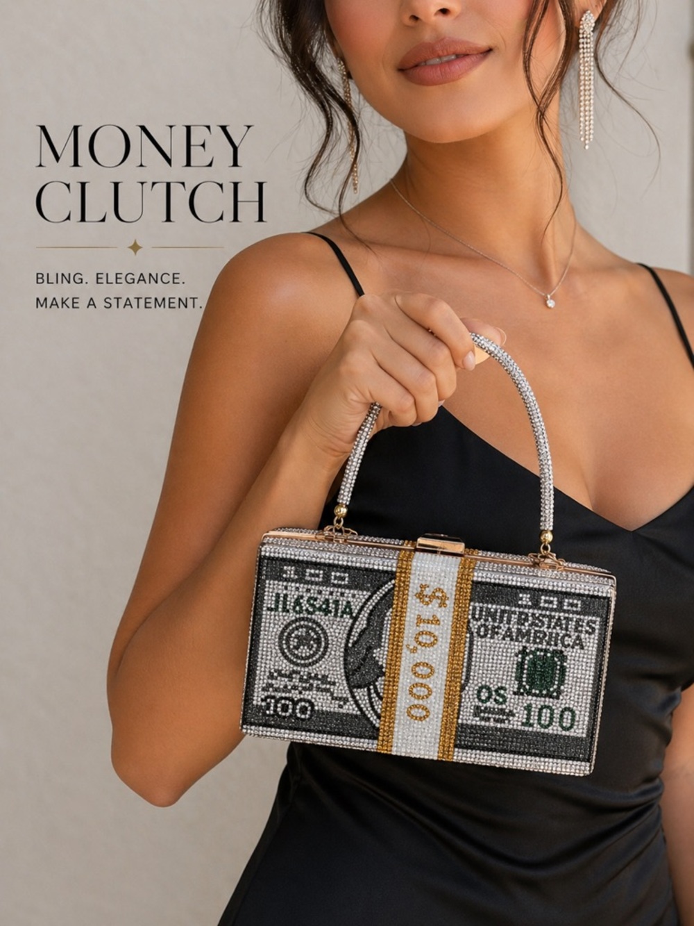 Glitter Money Clutch, Classic Dollar Style Bling Evening Purse NWB